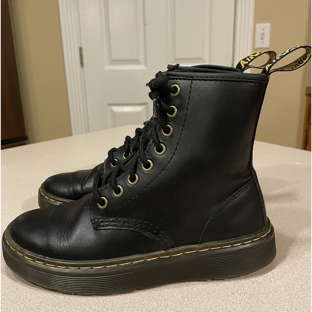 Dr. Martens Zavala AW004 Leather Lace-Up Combat Boots, Black, Women's US size 4